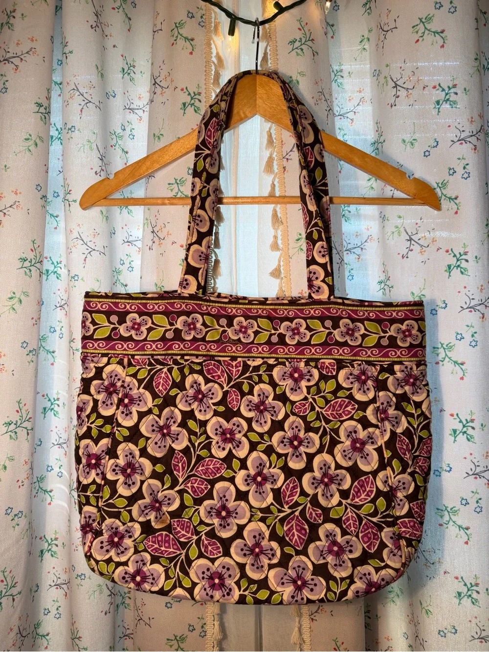 Vera Bradley Floral Quilted Tote Bag - Purple Pink Green